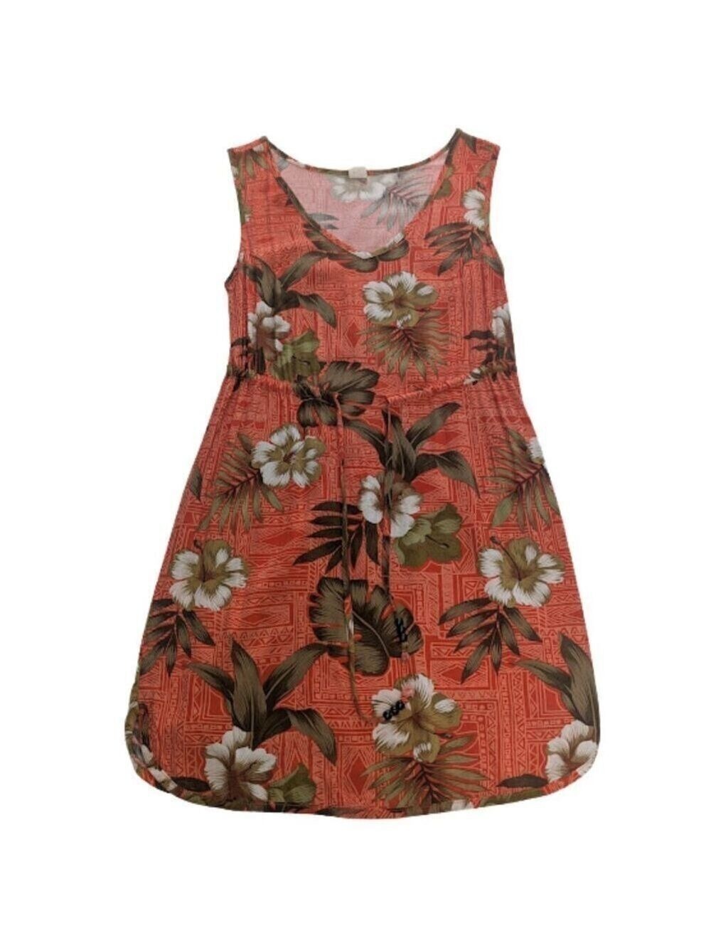 Palmwave Tropical Floral Sleeveless Midi Dress Hawaiian Print Vacation *SZ M